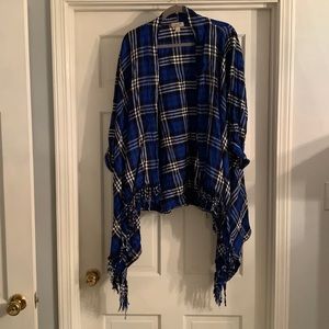 One World plaid open front over piece